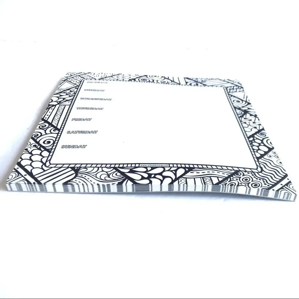 Weekly Calendar Square Paper Pad Black White Print